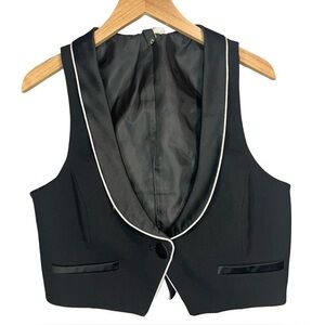 Y2K H&M Black Satin Trim Cropped Vest
